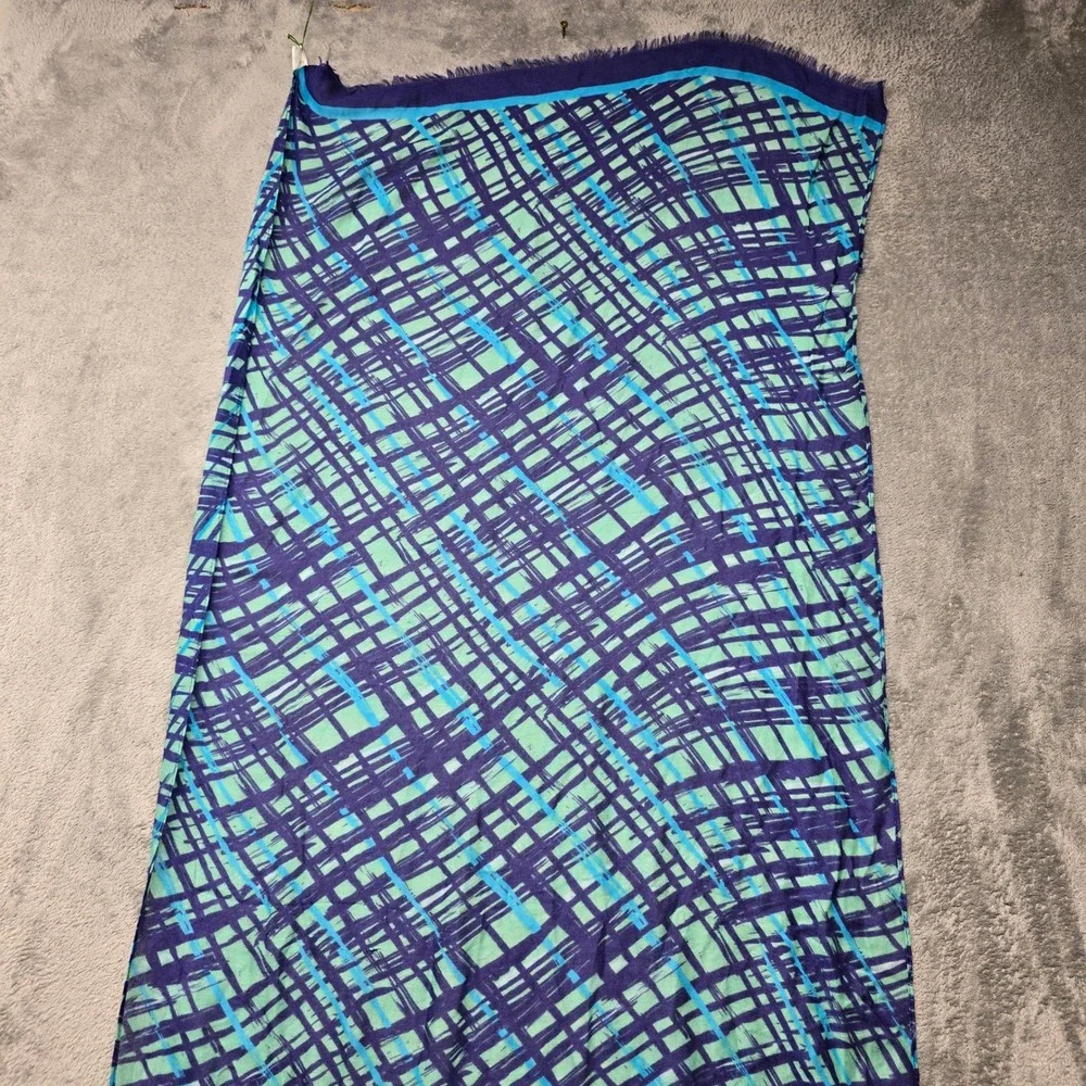 Vera Bradley Soft Fringe Scarf Womens‎ Navy Teal Art Plaid Blue 14640-336 NWT